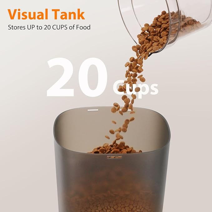 Automatic Cat Feeder and Water Fountain, 5L/20 Cups Timed Cat Dry Food Dispenser, 10s Meal Call, 20 Portions 6 Meals Per Day, 2L Cats Fountains for Drinking with Filter, Pet Feeder for Dog Black-PawvioPets