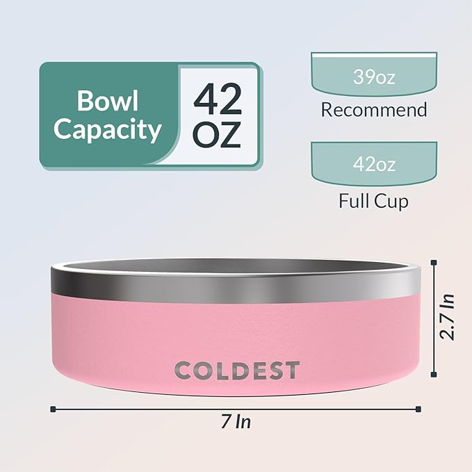 Coldest Dog Bowl - Anti Rust Metal, Non Slip, 3 Layers Insulated Stainless Steel Dog Bowls - Spill Proof & Heavy Duty - Water Bowl for Dogs, Cats & Pets, Dish Washer Safe (42 oz,Cotton Candy Pink)-PawvioPets