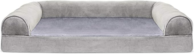 Furhaven Orthopedic Dog Bed for Large/Medium Dogs w/ Removable Bolsters & Washable Cover, For Dogs Up to 55 lbs - Faux Fur & Velvet Sofa - Smoke Gray, Large-PawvioPets