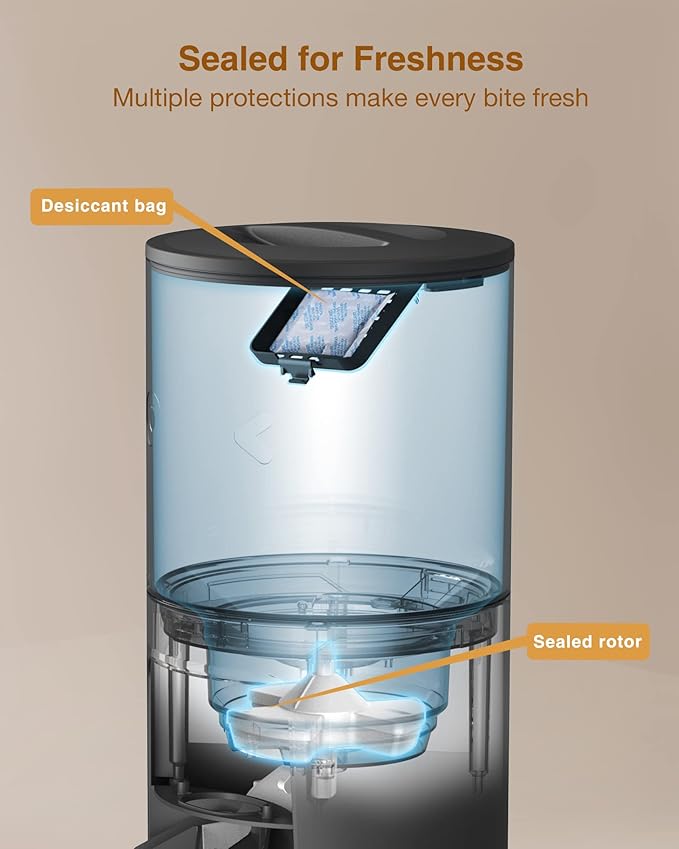 Automatic Cat Feeders - 6L Cat Food Dispenser with Double Bowls, Programmable Timed Feeder for Up to 6 Meals per Day with 10S Voice Recorder, Supports Dual Power Supply-PawvioPets