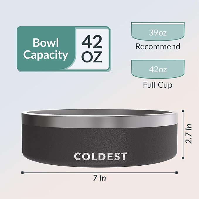 Coldest Dog Bowl - Anti Rust Metal, Non Slip, 3 Layers Insulated Stainless Steel Dog Bowls - Spill Proof & Heavy Duty - Water Bowl for Dogs, Cats & Pets, Dish Washer Safe (42 oz, Stealth Black)-PawvioPets