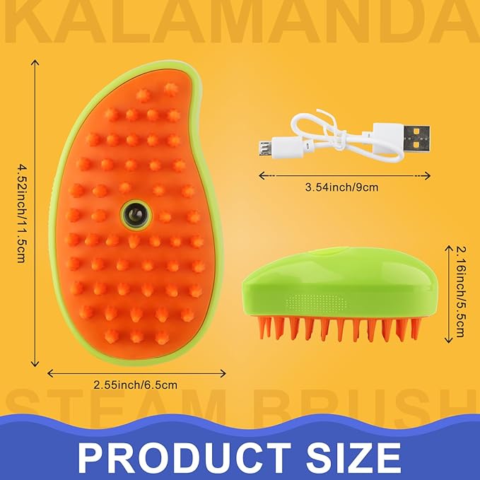 3 in 1 Cat Steamer & Brush - Silicone Massage Grooming Tool, Pet Hair Cleaning Comb for Cats & Dogs (Mango Green)-PawvioPets
