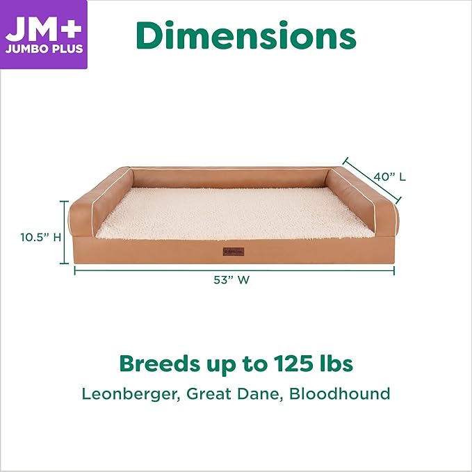 FurHaven Orthopedic Dog Sofa Bed – Memory Foam Couch with Bolsters, Textured Plush & Water-Resistant Cover, Washable Cover, Joint Support - Camel, Jumbo Plus-PawvioPets