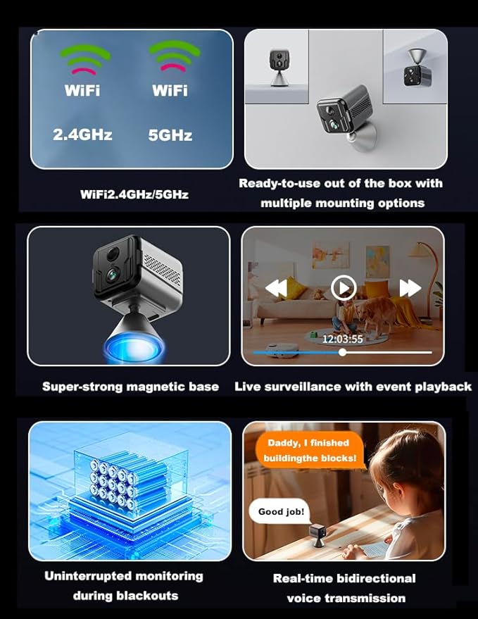 Cameras for Home Security-Indoor MiNi 1080P HD,Security Camera Wireless for Baby/Nanny/Pet/Dog/Cat, Infrared Night Vision,Magnetic Base Bracket,Cloud & SD Card Storage, (2.4 /5GHzWiFi)-Silver-PawvioPets