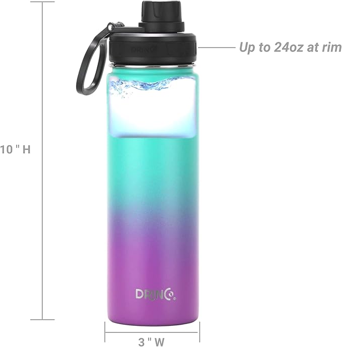 DRINCO Stainless Steel Water Bottle Spout Lid Vacuum Insulated Double Wall Water Bottle Wide Mouth (40oz 32oz 22oz 18oz 14oz) Leak Proof Keeps Cold or Hot (22 oz, 22oz Ombre Fuschia Teal)-PawvioPets