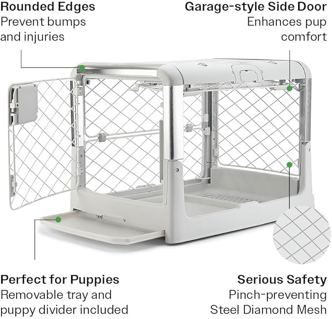 DIGGS Revol Collapsible Dog Crate with Wheels - Premium Portable Dog Crate - Safe, Stylish, and Convenient Indoor Kennel (Ash, Small)-PawvioPets