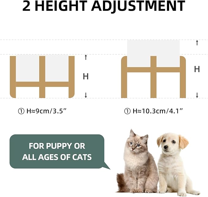 Ceramic Raised Double Bowls Set with Stand, 2 Heights Elevated, Food & Water Bowls for Small Breed Dogs, Cats, Kitty, Weighted Dog Dishes, Pet Bowls(5.1'',13.5oz, White)-PawvioPets