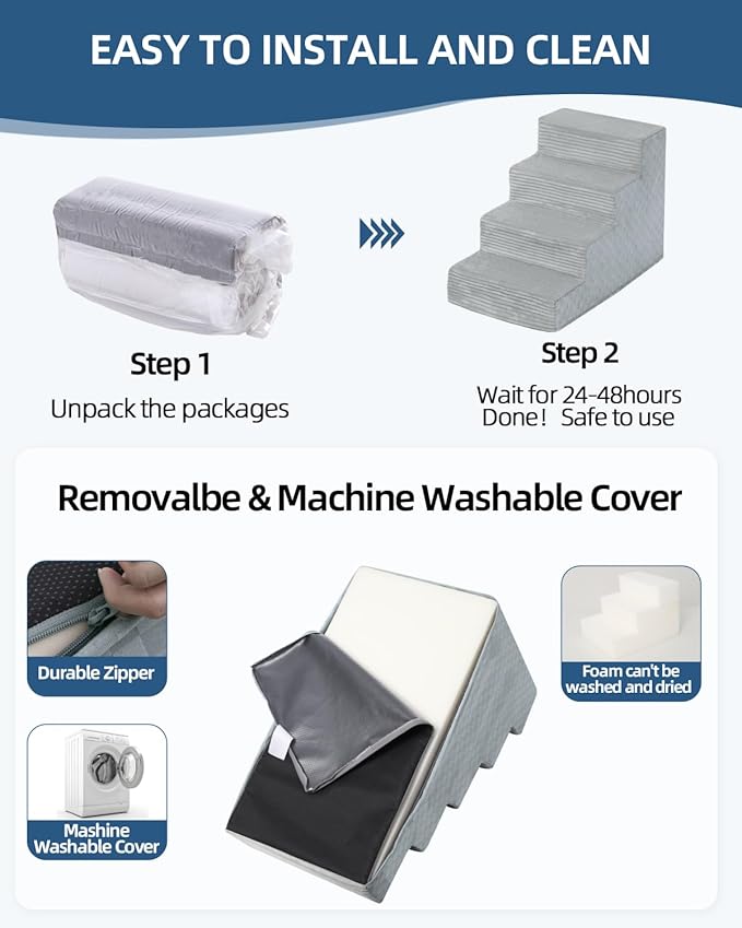 Dog Stairs for Small Dogs,22" H,5-Step Dog Steps for Bed and Couch with High Density Foam,Non-Slip Pet Steps for Doggy and Cat,Pet Stairs with a Washable Cover,Grey-PawvioPets