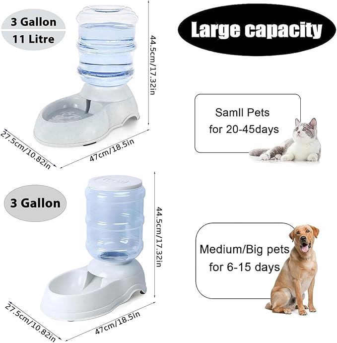 Automatic Dog Feeder and Water Dispenser Set for Large Dogs, 3 Gallon Gravity Dog Cat Food and Water Dispenser Set with Pet Food Bowl,Large Pet Food Water Dispenser Station-PawvioPets