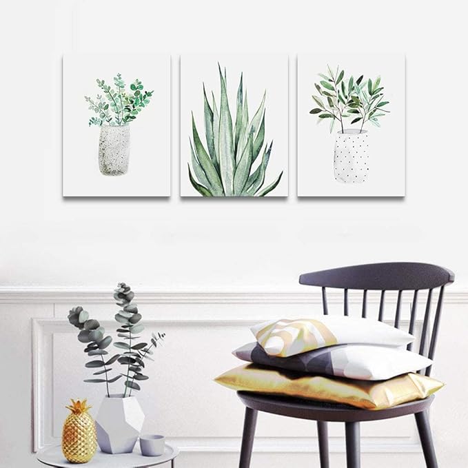 Farmhouse Wall Art Painting For Dining Room Bathroom Abstract Canvas Art Family Wall Decor For Bedroom Kitchen Wall Decoration Living Room Decor Green Leaf Pictures Artwork For Home Walls 3 Piece-PawvioPets