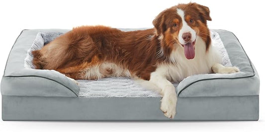 FURTIME Orthopedic Dog Bed for Medium Dogs - Washable Dog Sofa Beds Medium, Supportive Foam Pet Couch Bed with Removable Washable Cover, Waterproof Lining and Nonskid Bottom, Light Grey-PawvioPets