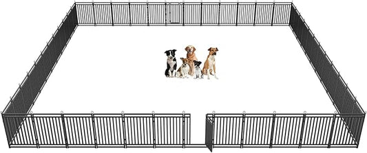 Dog Fence Outdoor Indoor, 40 Inch Height 48 Panels Dog Playpen for Large/Medium/Small Dogs Metal Dog Pen for Yard Camping and RV | Black-Silver-PawvioPets