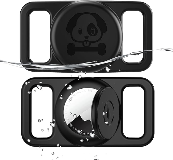 2 Pack Waterproof AirTag Dog Collar Holder Compatible with Apple AirTag, Silicone Hidden Loop Holder for Airtag Tracker, Anti-Lost Dog Collar Air Tag Accessories(Black,Black)-PawvioPets