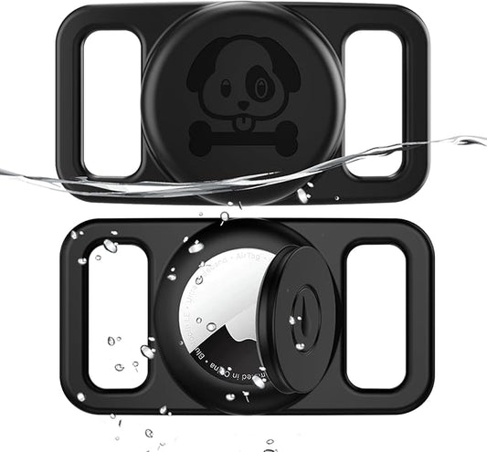 2 Pack Waterproof AirTag Dog Collar Holder Compatible with Apple AirTag, Silicone Hidden Loop Holder for Airtag Tracker, Anti-Lost Dog Collar Air Tag Accessories(Black,Black)-PawvioPets