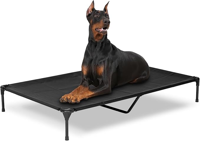 Elevated Dog Bed for Outdoor, XXL Raised Dog Cot Indestructible with Washable Mesh, Cooling Summer Pet Cot Chew Proof for Outside Camping Travel, 59"x36" Black-PawvioPets