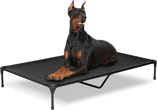 Elevated Dog Bed for Outdoor, XXL Raised Dog Cot Indestructible with Washable Mesh, Cooling Summer Pet Cot Chew Proof for Outside Camping Travel, 59"x36" Black-PawvioPets