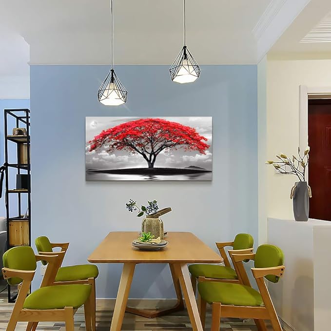 canvas wall art for living room bathroom Wall Decor Black and white landscape red tree moon scenery Hang painting Home Decorations for office bedroom kitchen Works canvas Prints pictures 20" x 40"inch-PawvioPets