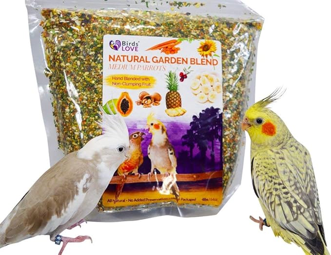 Birds LOVE All Natural Garden Blend Bird Food for Medium Birds - Cockatiels, Green Cheek Conures, Ringneck Parakeets and Small Quakers 4lb-PawvioPets