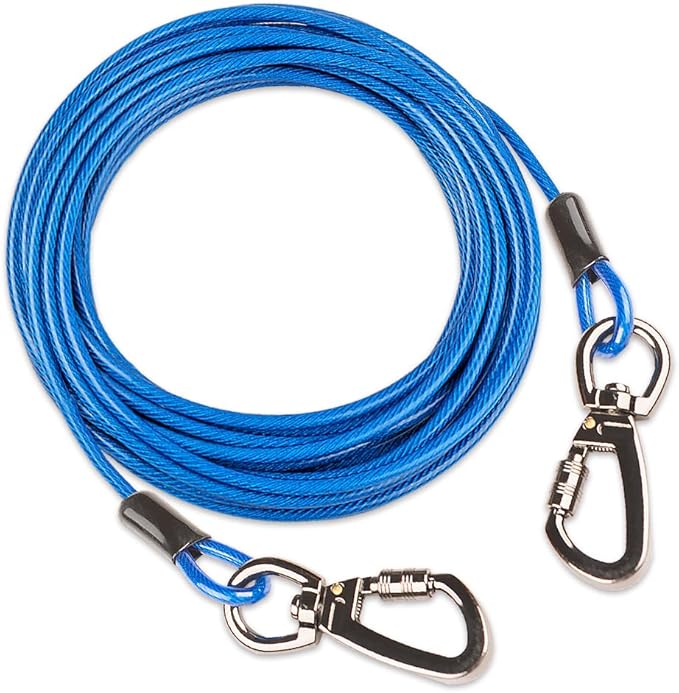 Dog tie Out Cable, 10/20/25/30/50/70/100 feet, Suitable for Dogs up to 350 pounds, Dog Cable with Swivel Buckle, Lightweight, Non-Winding, for Outdoor Camping, Yard Dog Cable (Blue, 70FT)-PawvioPets