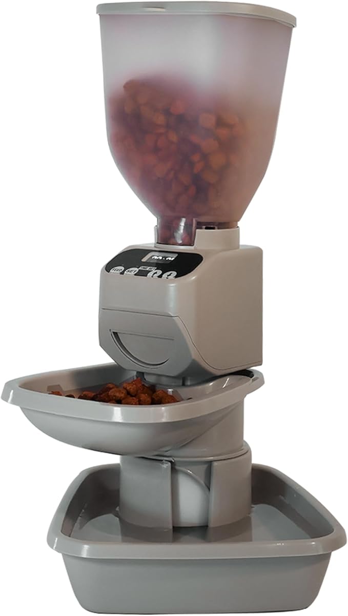 Automatic Dog & Cat Food Feeder with Water Dispenser – Smart Pet Feeder with Portion Control, OLED Display, Anti Jam Design, Battery Operated Dispenser for Small Pets - Taupe-PawvioPets