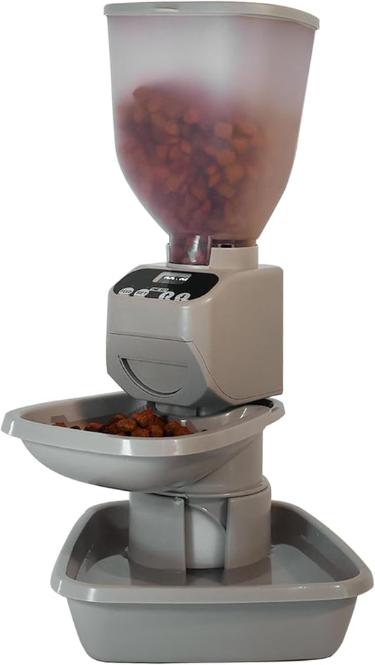 Automatic Dog & Cat Food Feeder with Water Dispenser – Smart Pet Feeder with Portion Control, OLED Display, Anti Jam Design, Battery Operated Dispenser for Small Pets - Taupe-PawvioPets