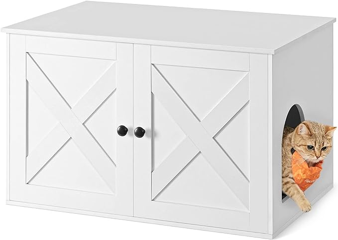 Feandrea Cat Litter Box Enclosure, Litter Box Furniture Hidden with Removable Divider, Indoor Cat House, End Table, 31.5 x 20.9 x 19.7 Inches, White UPCL002W01-PawvioPets