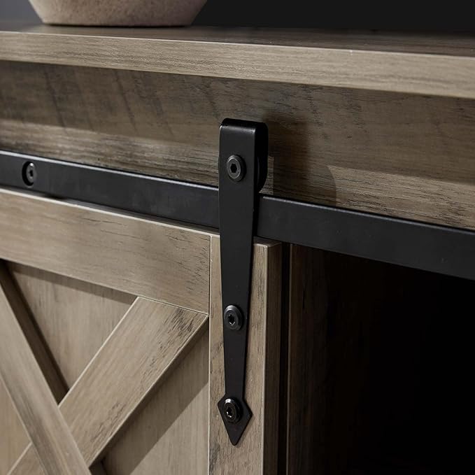 Entryway Table with Storage, Farmhouse Buffet Cabinet Coffee Bar Kitchen Island with Sliding Barn Doors & Shelves, Console Table for Kitchen, Dining Room, Living Room, Grey-PawvioPets