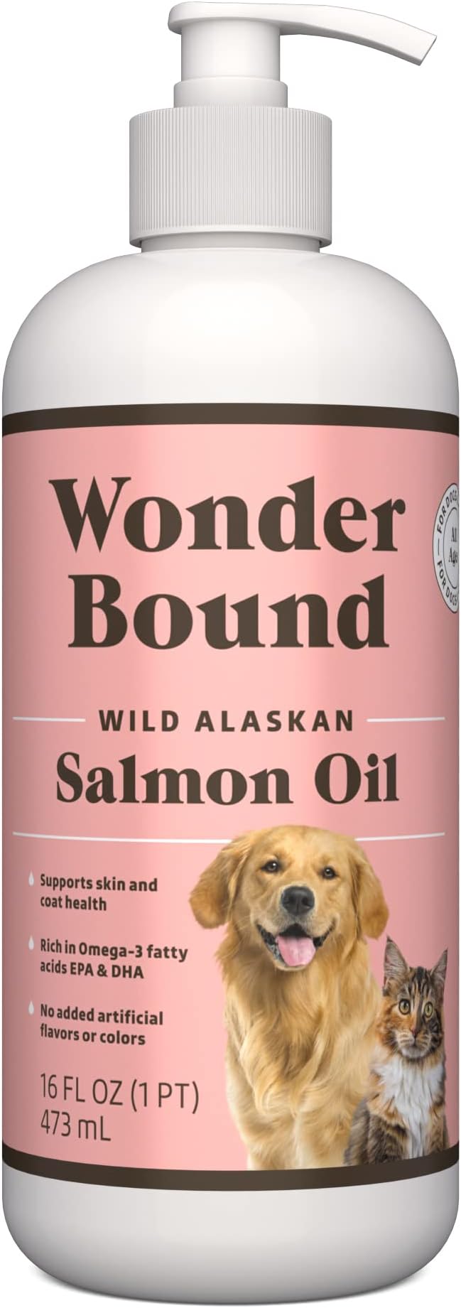 Amazon Brand - Wonder Bound Wild Alaskan Salmon Oil - Skin and Coat Support, Omega 3 Supplement for Dog and Cat , 16 fl oz-PawvioPets
