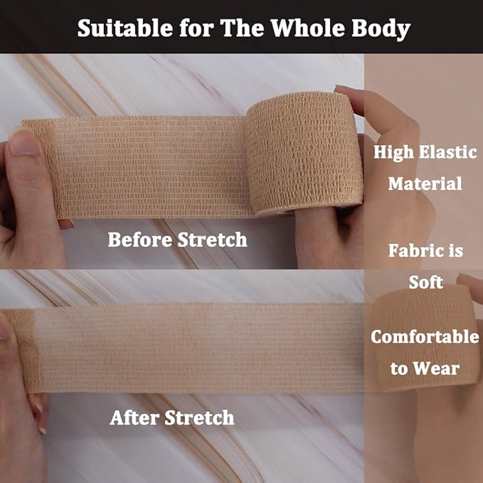 24 Pack Breathable Self Adherent Wrap, Athletic Elastic Non Woven Cohesive Bandage for Sports, First Aid Medical, Wrist, Ankle Sprains, Swelling and Vet Wrap 2 Inch 5 Yards (Rainbow Color).-PawvioPets