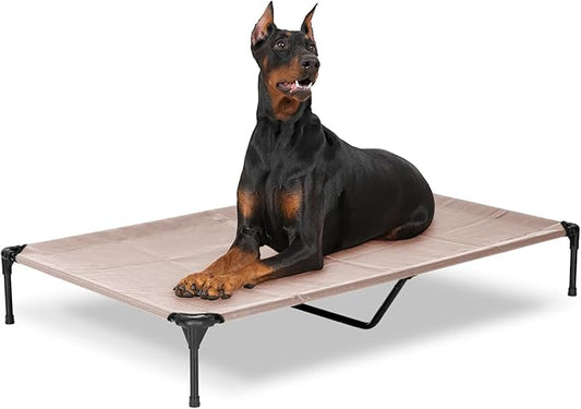 Elevated Dog Bed for Outdoor, XXL Raised Dog Cot Indestructible with Washable Mesh, Cooling Summer Pet Cot Chew Proof for Outside Camping Travel, 59"x36" Grey-PawvioPets