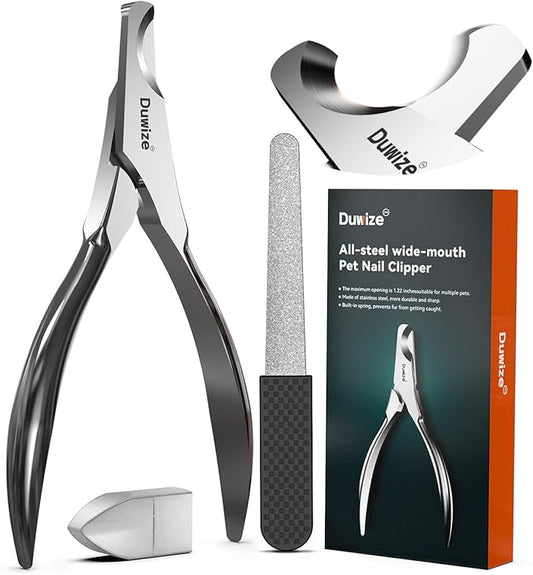 Dog Nail Clippers - All Steel Material, 1.22-Inch Large Opening, Built-in Spring, No Fur Pinch, for Medium to Large Dogs and Cats, Professional Pet Nail Trimmers, with Free Nail File-PawvioPets