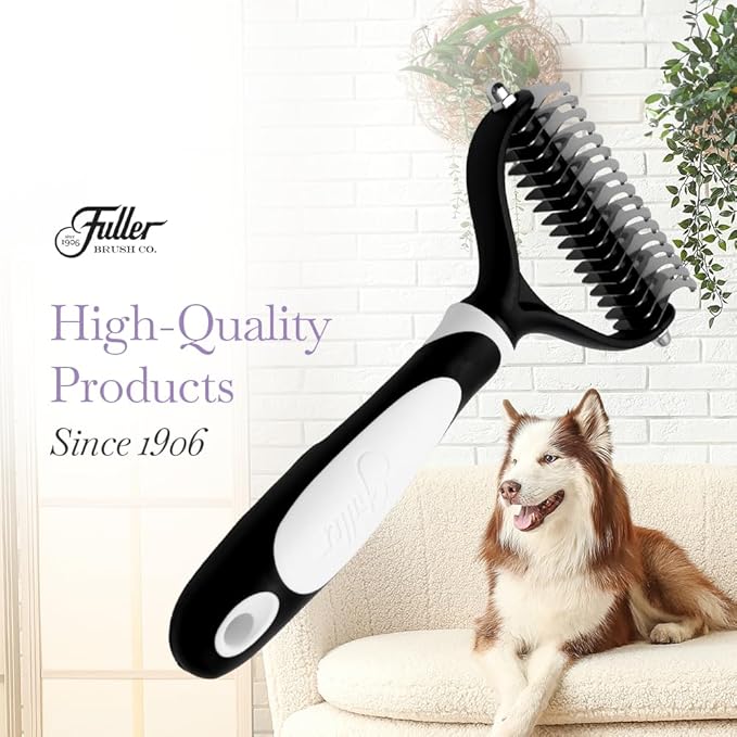 Fuller Brush Dual-Head Dematting Pet Comb - Stainless Steel Teeth with Slightly Sharp Edges - 7 Narrow-Gap & 9 Wider-Gap on Other Side - Use to Remove Stubborn Fur & For Grooming Dogs & Cats-PawvioPets