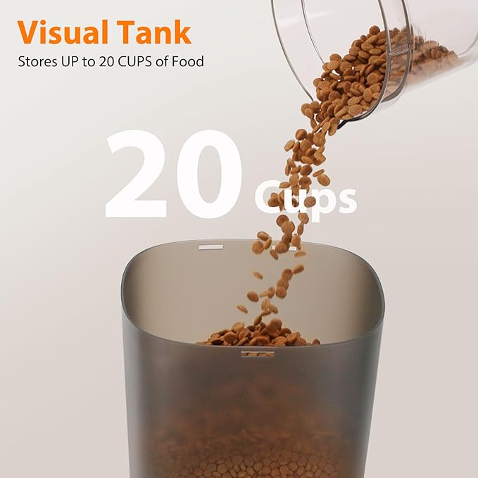 Automatic Cat Feeder and Water Fountain, 5L/20 Cups Timed Cat Dry Food Dispenser, 10s Meal Call, 20 Portions 6 Meals Per Day, 2L Cats Fountains for Drinking with Filter, Pet Feeder for Dog-PawvioPets