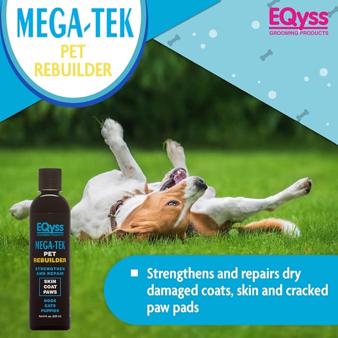 EQyss Mega-Tek Pet Rebuilder - Strengthen & Repair Dry Damaged Coat, Nose, Skin, Cracked Paw Pads - Safe for Dogs, Cats, & Puppies, pH Balanced (8 oz)-PawvioPets