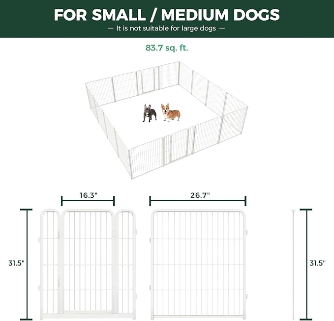 FXW Homeplus Unleashed Indoor Dog Playpen - Stress-Free and Safe Play, Heavy Duty 32 Inch 16 Wire Panels Dog Pen for Small and Medium Dogs, White│Patented-PawvioPets
