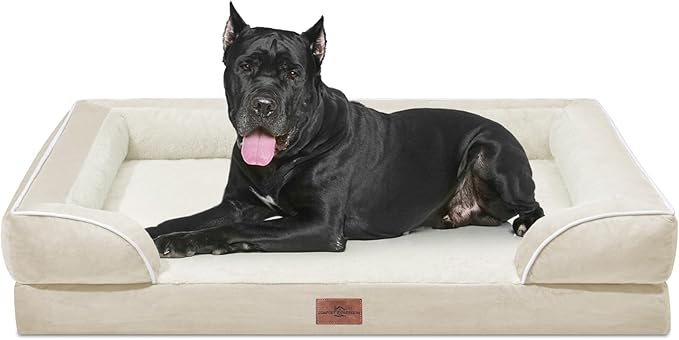 Comfort Expression XXL Dog Bed Waterproof, Extra Large Dog Beds Orthopedic Foam, Washable Dogs Sofa Bed Pet Beds with Removable Cover & Non-Slip Bottom(XX-Large,Beige)-PawvioPets