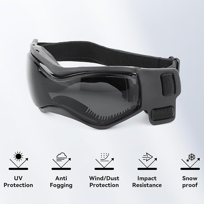 Dog Goggles Dog Sunglasses for Small Breed UV Protection Windproof with Adjustable Head Straps Chin Straps for Ride Car/Hiking Travel/On Beach-Black-PawvioPets