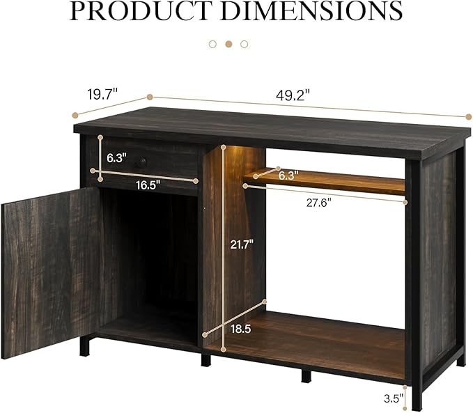 4ever2buy 55 Gallon Fish Tank Stand with LED Light & Power Outlets, 55-75 Gallon Aquarium Stand with Drawer & Barn Door, Cabinet for Fish Tank Accessories Storage for Reptile Tank, Turtle Tank, Oak-PawvioPets