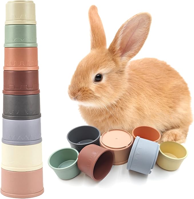8 Pcs Stacking Cups for Small Animal Toys,Nesting Rabbit Toys of Different Sizes,Safe Plastic Colorful Nesting Toys for Bunny Guinea Pig Hiding Food and Playing-PawvioPets