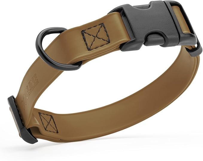 Dogline Biothane Waterproof Dog Collar with Quick Release Buckle Strong Coated Nylon Webbing with Odor- Proof for Easy Care Easy to Clean Fits Small Medium Large Dogs, Coyote Brown 5/8" W 10-14" L-PawvioPets