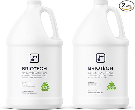 BRIOTECH Extra Strength HOCl Cleaner, 500 PPM Hypochlorous Acid Concentrate, ULV Foggers & Humidifiers, Professional Deodorizer for Dental, Offices, Schools, Homes, Peroxide Free, 1 Gallon (2 Pack)-PawvioPets