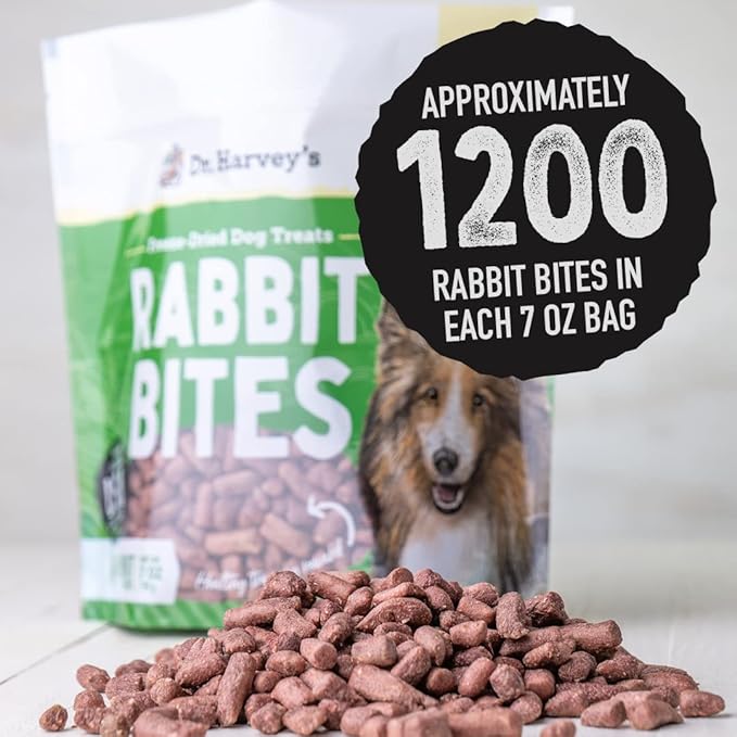 Dr. Harvey's Rabbit Bites Freeze-Dried Raw Dog Treats, Single Ingredient, All-Natural Rabbit Meat Protein for Dogs, Allergen-Free, 7 Ounces (1 Pack)-PawvioPets