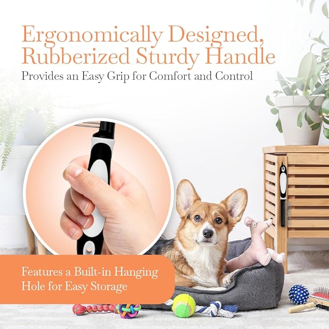 Fuller Brush Single-Sided Pet Comb - 25 Rust-Resistant Stainless Steel Pins - Ergonomic Rubberized Easy Grip Handle - Remove Tangles, Mats & Reduce Loose Hair - Tool for Grooming Dogs & Cats-PawvioPets
