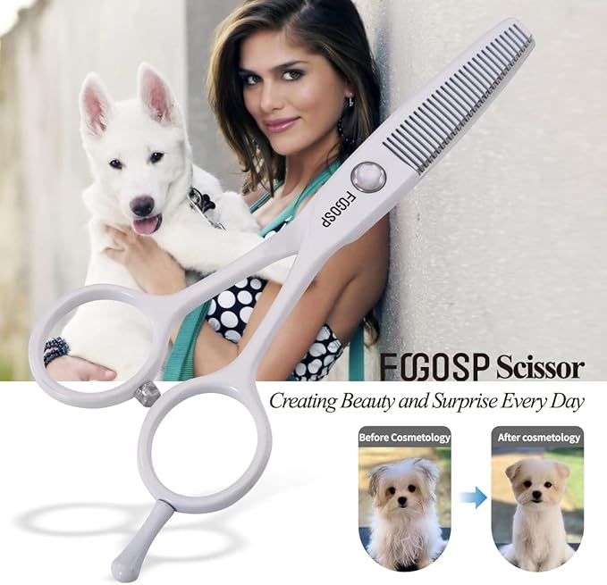 5 in Thinning Shears for Dogs Grooming Face for Small Dogs Eyes Face Paw Professional Small Cat Grooming Scissors(5" Blender,White)-PawvioPets