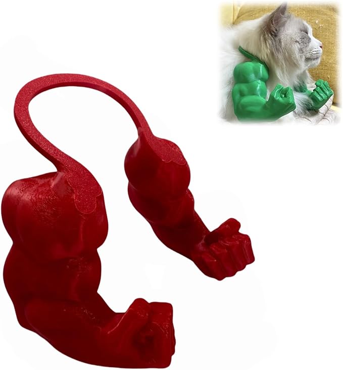 Funny Cat Muscle Arm, 3D Print Cat Neck Arm with Muscles, Funny Pet Prop Boom Arm, for Kitten Birthday Party Supplies(Red)-PawvioPets