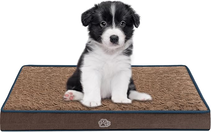 EMPSIGN Dog Bed Mat 23 Inch Reversible Warm & Cool,Washable Dog Crate Bed with Egg Crate Foam Support, Pet Sleeping Mat for Large Medium Small Dogs, Fluffy Kennel Pad(Brown)-PawvioPets