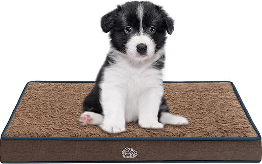 EMPSIGN Dog Bed Mat 23 Inch Reversible Warm & Cool,Washable Dog Crate Bed with Egg Crate Foam Support, Pet Sleeping Mat for Large Medium Small Dogs, Fluffy Kennel Pad(Brown)-PawvioPets