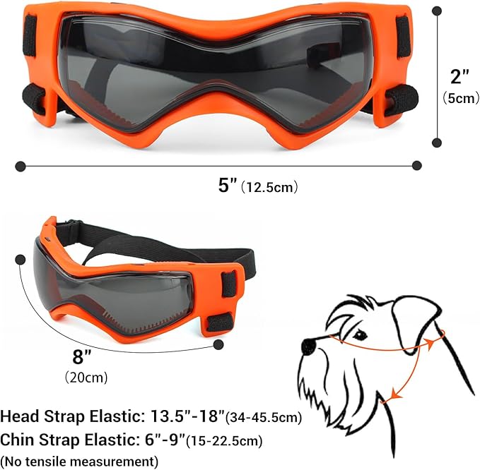 Dog Goggles Dog Sunglasses for Medium Breed UV Protection Windproof with Adjustable Head Straps Chin Straps for Ride Car/Hiking Travel/On Beach-Orange-PawvioPets