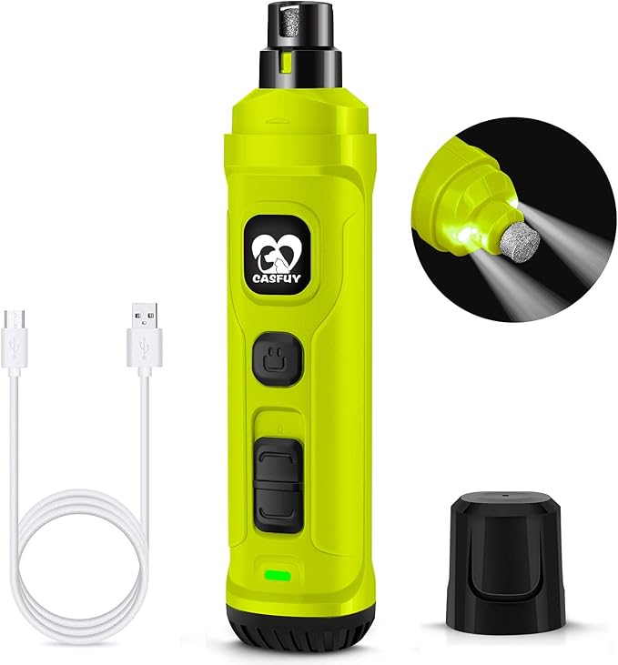 Casfuy Dog Nail Grinder with 2 LED Light - New Version 2-Speed Powerful Electric Pet Nail Trimmer Professional Quiet Painless Paws Grooming & Smoothing for Small Medium Large Dogs(Green)-PawvioPets