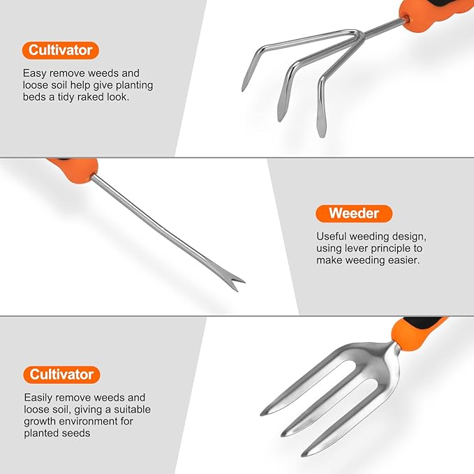 Gardening Tool Set, CHRYZTAL Stainless Steel Heavy Duty Gardening Tool Set, with Non-Slip Rubber Grip, Storage Tote Bag, Outdoor Hand Tools, Ideal Gardening Gifts for Women-PawvioPets